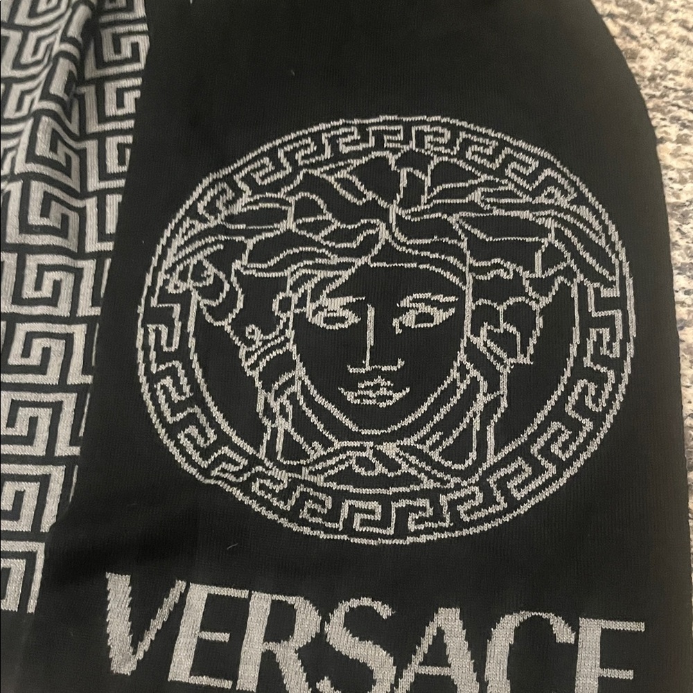 Versace Black and Silver Medusa Scarf